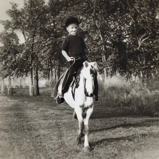 Prompt: photo of a boy riding a horse