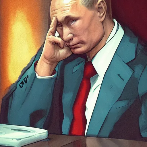 Prompt: putin suffering the worst day in his life high detailed, trending on artstation high quality