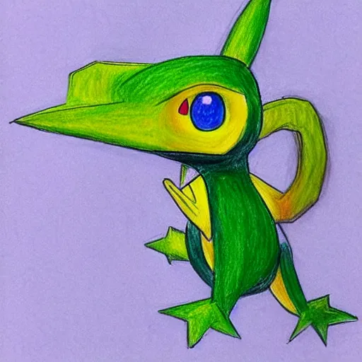 Prompt: a children's drawing of snivy, crayon, paper