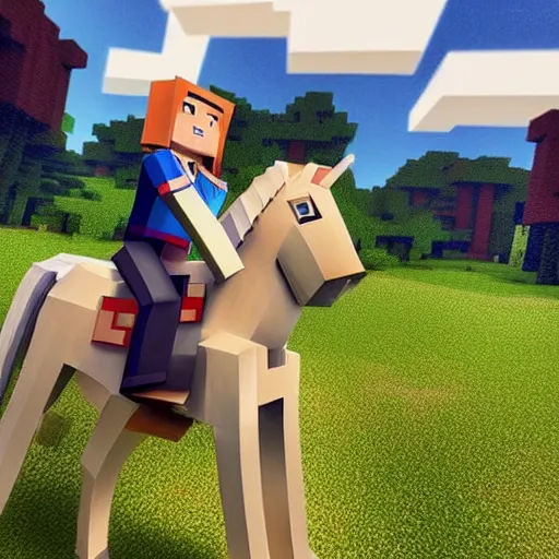 Prompt: cute annie leonhart riding a minecraft horse in minecraft, beautiful face, pale skin, rule of thirds, cinematic lighting, rainy weather, melancholy atmosphere, sharp focus, backlit, stunning, smooth, hard focus, full body shot, instagram photo, shot on sony a 7 iii, hyper realistic