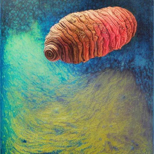 Image similar to Hyperrealistic intensely colored Studio wet collodion Photograph portrait of a deep sea psychedelic bioluminescent tardigrades deep underwater in darkness long exposure, award-winning nature deep sea expressionistic impasto heavy brushstrokes oil painting by Fabian Marcaccio and Jean Dubuffet and Audubon vivid colors hyperrealism 8k