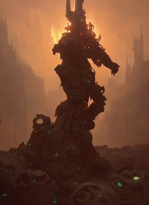 Image similar to a photorealistic dramatic hyperrealistic render of an armored fire golem by wlop, greg rutkowski, alphonse mucha, beautiful dynamic dramatic dark moody lighting, shadows, cinematic atmosphere, artstation, concept design art, octane render, 8 k