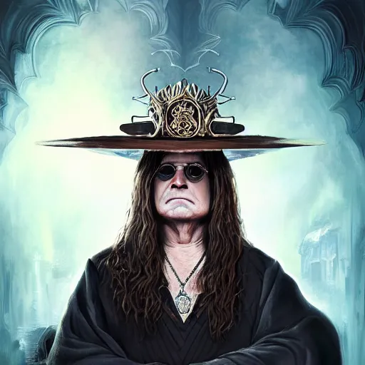 Prompt: a portrait of ozzy osborne as a wizard, urban motifs, intricate, elegant, highly detailed, digital painting, trending on artstation, concept art, smooth sharp focus, illustration, art by artgerm and greg rutkowski