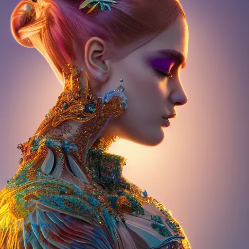 Prompt: side portrait of fairy princess, beautiful, attractive, glowing, ornate and intricate, jaw dropping, dynamic lighting, colorful, fairy tale, intricate and detailed, 4 k octane render, intricate wings