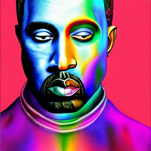 Image similar to an extremely psychedelic portrait of kanye west as marilyn manson, surreal, lsd, face, detailed, intricate, elegant, lithe, highly detailed, digital painting, artstation, concept art, smooth, sharp focus, illustration,