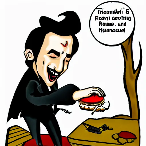 Image similar to Count Dracula cooking hamburgers