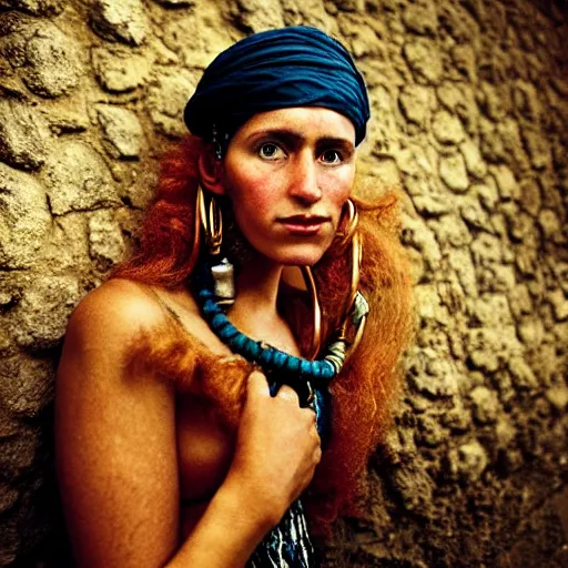 Image similar to Beautiful 16th Century Barbary Coast pirate Woman with Ginger hair and Golden hooped earrings photography by Steve McCurry