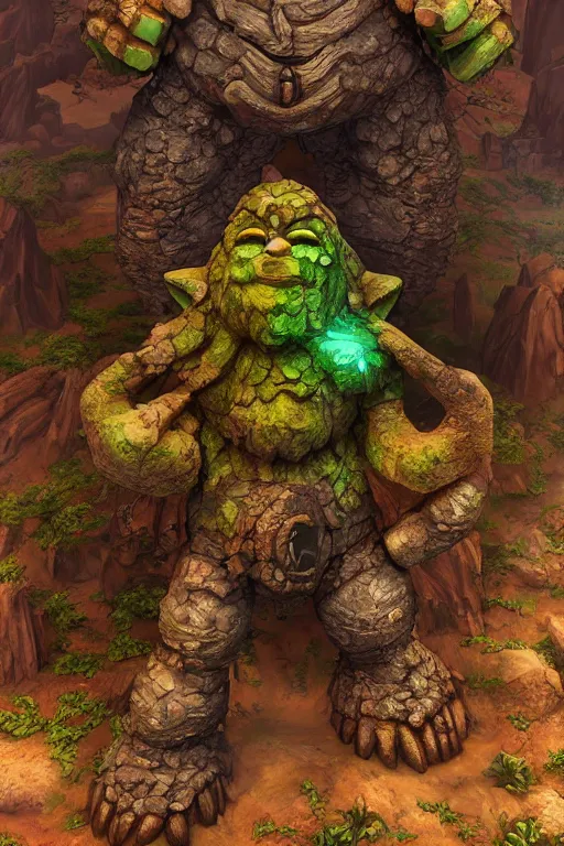 Image similar to zelda fantasy art giant golem troll wood rock greeble gemstone, global illumination ray tracing hdr fanart arstation by sung choi and eric pfeiffer and gabriel garza and casper konefal