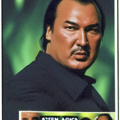 Prompt: Steven Seagal trading card. no text