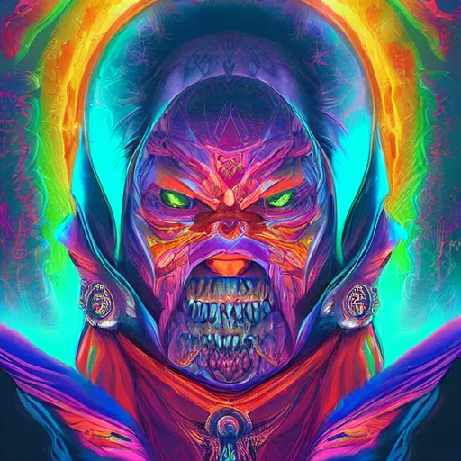 Image similar to digital painting of a powerful warlock, hyperdetailed, vivid colors, beautiful, magic spell, by Dan Mumford, trending on Artstation