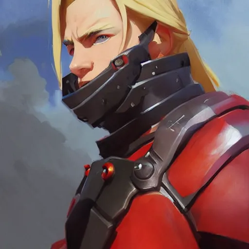 Image similar to greg manchess portrait painting of edward elric as overwatch character, medium shot, asymmetrical, profile picture, organic painting, sunny day, matte painting, bold shapes, hard edges, street art, trending on artstation, by huang guangjian and gil elvgren and sachin teng