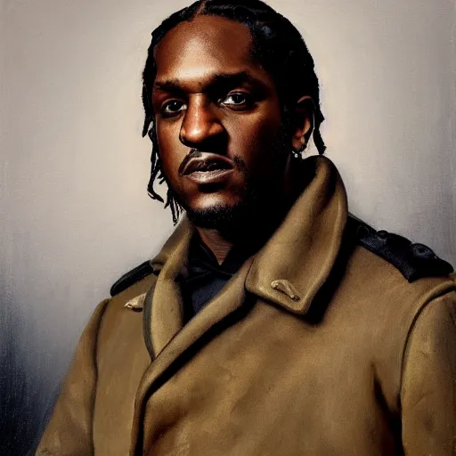 Prompt: Pusha T as a 1850s European army general naturalistic technique, bold brushwork, light and shadow, depth. Sense of movement H 576