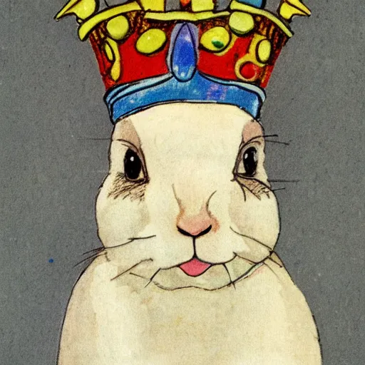 Prompt: a rabbit wearing a crown, in the style of carl larsson