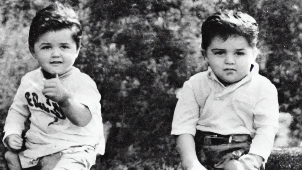 Prompt: a grayscal photo of elvis as a child.