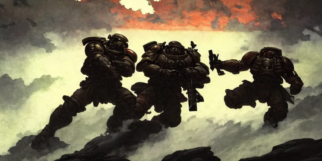 Prompt: high detailed epic art of japanese style space marine on a war, with beautiful paintings, in the style of Lord of the Rings, cinematic light, dark environment painting by jeremy geddes, Winslow Homer, Daniel Ridgway Knight, trending on artstation, ultrarealistic concept art, illustration, 4k, high quality