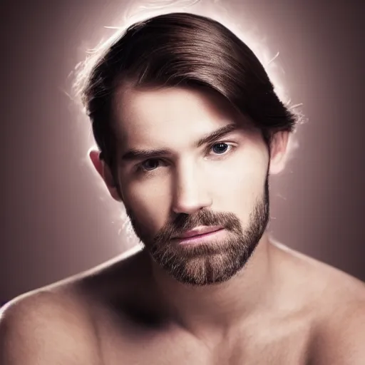 Image similar to a headshot portrait of a beautiful man with brown hair