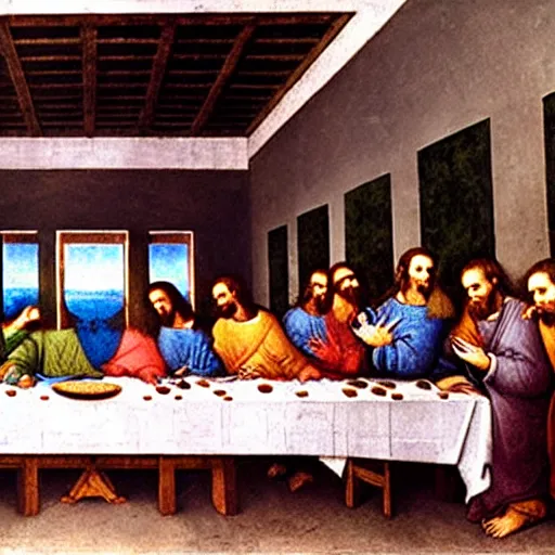 Prompt: The last supper by leonardo Davinci but Jesus and his Apostles are Anthropomorphic Otters