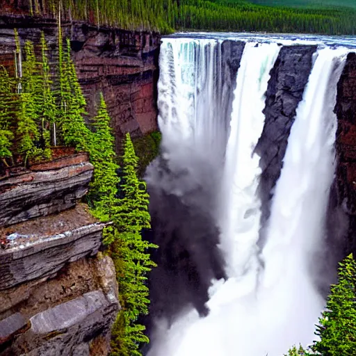 Prompt: tornado over Helmcken Falls, high definition, stormy