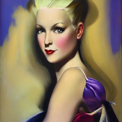 Prompt: portrait of blonde katerina udut, painting of Rolf Armstrong