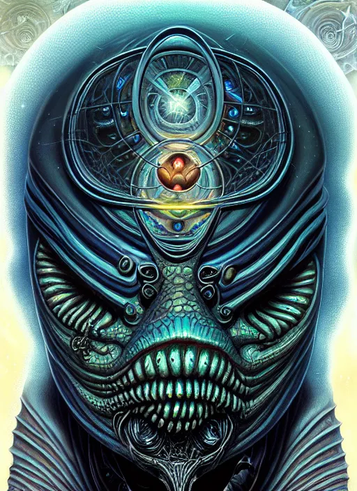 Image similar to cosmic lovecraft giger fractal random fish portrait, pixar style, by tristan eaton stanley artgerm and tom bagshaw.