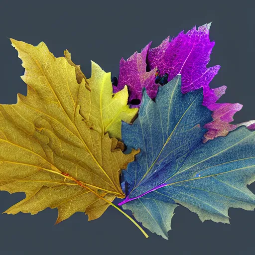 Image similar to a purple and blue sterlizia with lots of leaves, a computer rendering by jonathan zawada, pelton, featured on polycount, computer art, rendered in cinema 4 d, octane render, rendered in maya