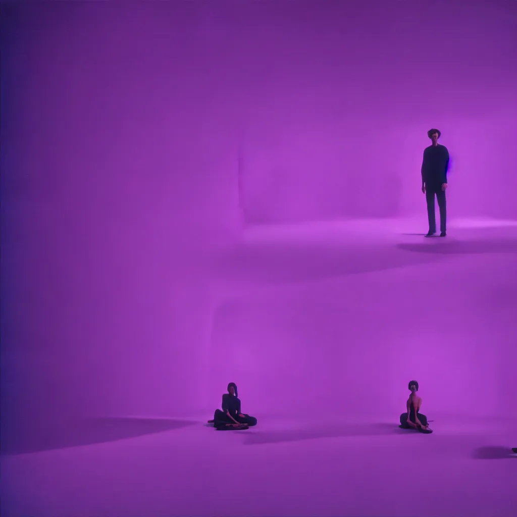 Image similar to cinestill of a giant form made of purple wax float through the living room and purple foam film still from the movie directed by david lynch with art direction, 8 k, hd, high resolution, 3 5 mm, f / 3 2, ultra realistic faces, lost highway