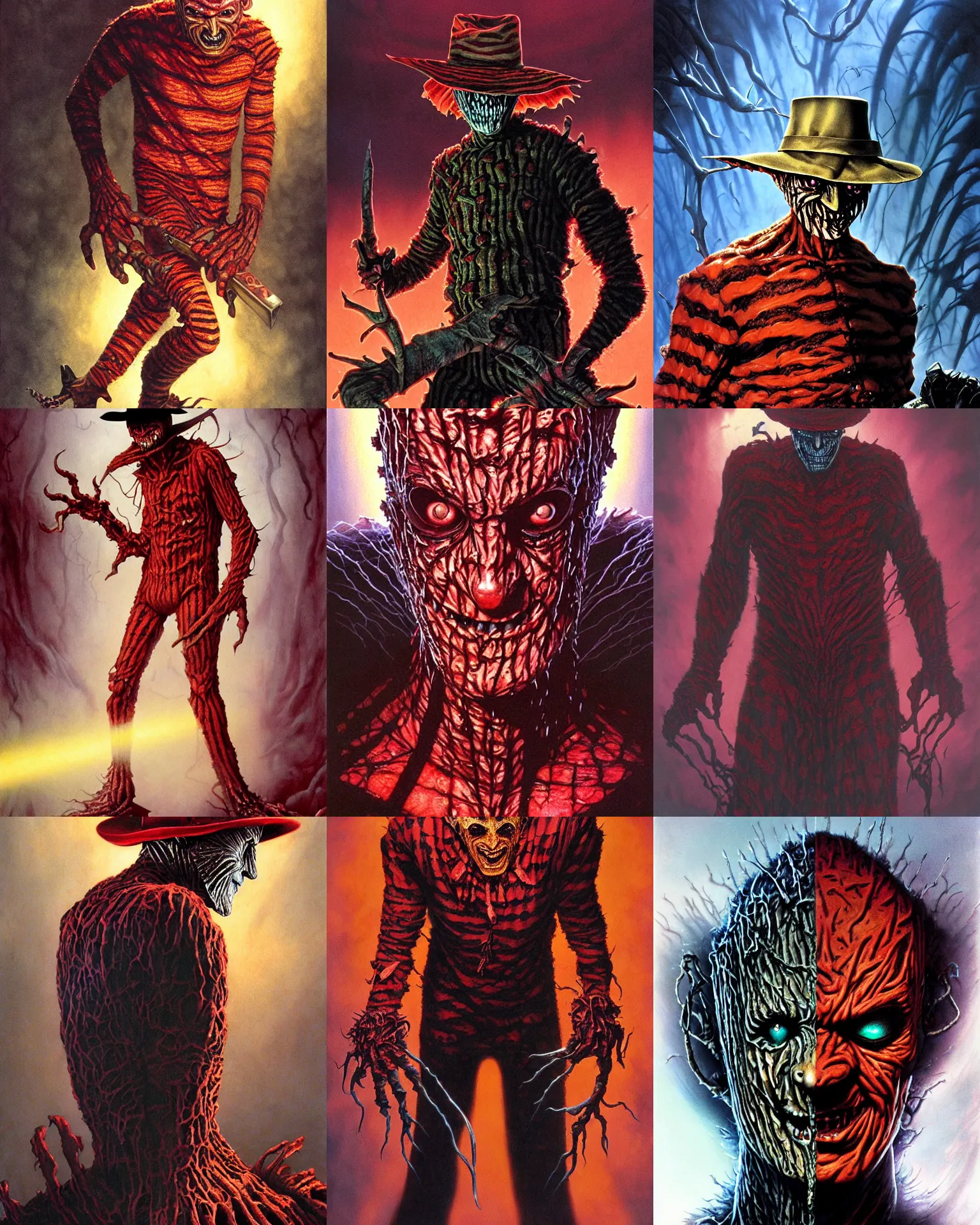 Prompt: freddy krueger a nightmare on elm street, epic fantasy art portrait, superhero, dramatic soft shadow lighting, muted colors, ultrarealistic, highly detailed by wayne barlowe, boris vallejo, allen williams, hajime sorayama, aaron horkey, gaston bussiere,