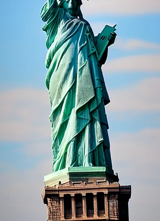 Prompt: the statue of liberty has the face of the devil
