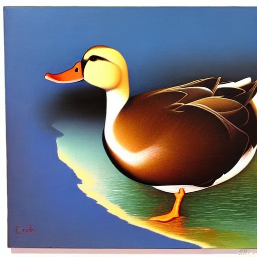 Image similar to a duck on the prowl oil painting erik bulatov