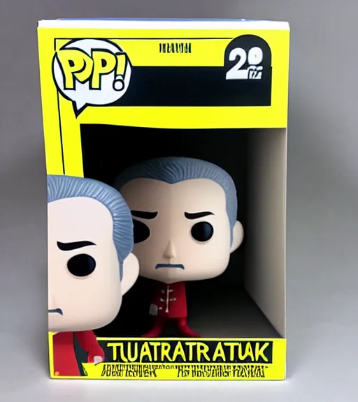 Prompt: NEW 'ataturk with fez' funko pop still sealed in box, ebay listing