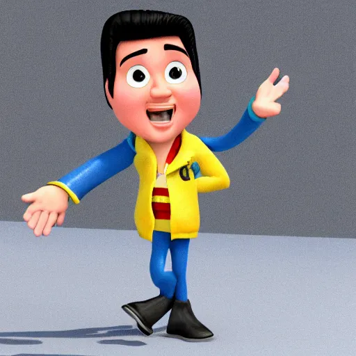 Prompt: elvis presley with pretzel legs, pixar character, 3 d, stage background