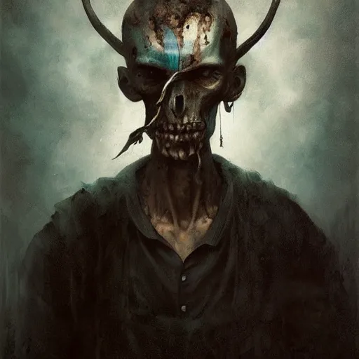 Image similar to hieronymus bosch, greg rutkowski, anna podedworna, painting of slender spanish man, goatee, black wavy hair, teal eyes, scars