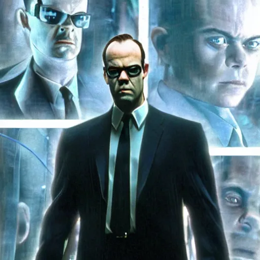 Prompt: agent smith lost inside the matrix ( 1 9 9 9 ), hyper realistic, futuristic setting, photo realistic, intricate detail
