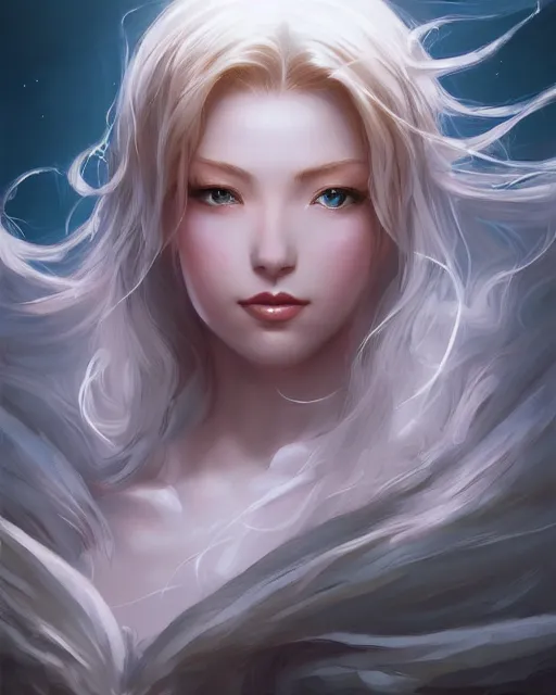 Prompt: a beautiful female cleric, ethereal, dreamy, backlit, realistic face, realistic lighting, sharp focus, hair in the wind, rule of thirds, by artgerm, wlop, rossdraws, frank frazetta, andrei riabovitchev, trending on artstation, hd, 4 k, fantasy