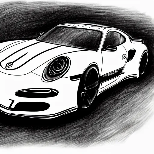 Image similar to pencil drawing of concept for a german muscle car inspired by a Porsche 911 Turbo S