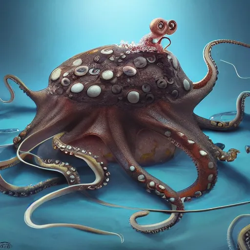 Prompt: a field mouse sitting besides an octopus, octopus in tank, mouse in box, well composed, best on artstation, cgsociety, epic, stunning, gorgeous, detailed, wow, masterpiece