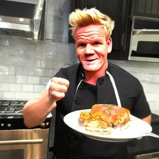 Prompt: a ram dressed up as gordon ramsay, realistic.