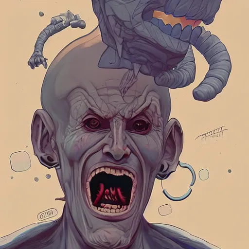 Image similar to his endless screaming makes his own mind eat him up, by josan gonzalez, artstation, deviantart, pinterest, 8 k