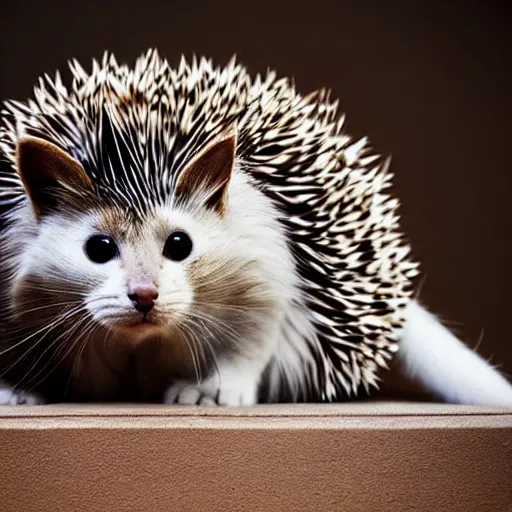 Prompt: a feline hedgehog - cat - hybrid, animal photography