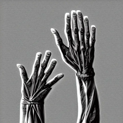 Prompt: Hands Anatomy tonemapped in the style of Artstation