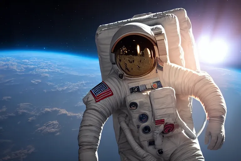 Prompt: astronaut in space wearing a spacesuit floating, earth explosion in background, highly detailed, photorealistic portrait, bright studio setting, studio lighting, crisp quality and light reflections, unreal engine 5 quality render