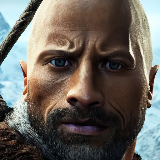 Image similar to a digital art portrait of dwayne johnson as ancient druid mage, dark souls witcher character sheet, 4 k, ultra detail, volumetric lighting, unreal engine, octane render