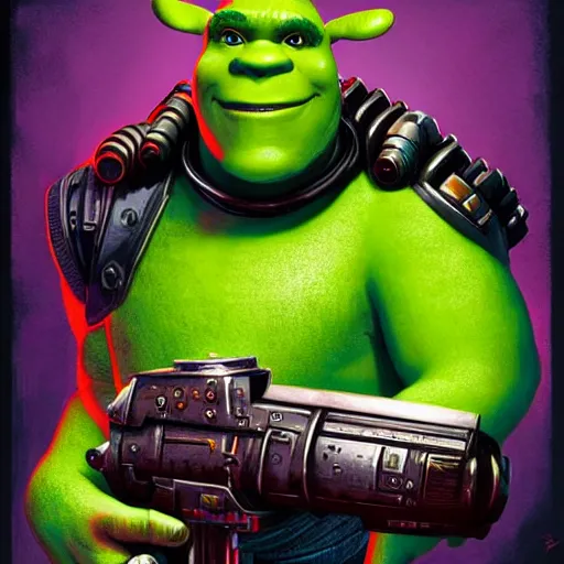 Image similar to lofi biopunk shrek as the doom slayer, pixar style, by tristan eaton stanley artgerm and tom bagshaw.