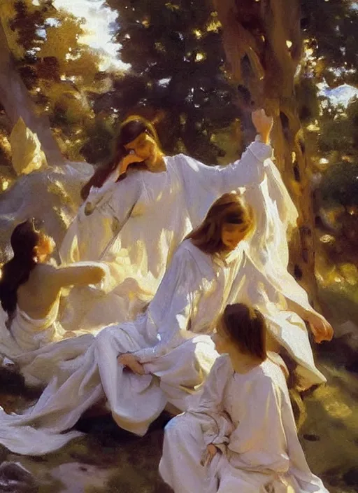 Prompt: a painting so beautiful and universally loved it creates peace on earth, profound epiphany, trending on artstation, by john singer sargent