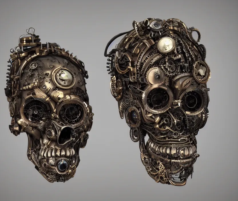 Image similar to steampunk cyborg skull, unreal engine, arstation trending, highly detailed, 8 k