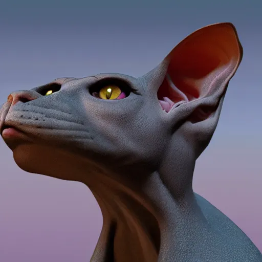 Prompt: sphynx cat roar, pencil portrait as nft avatar, hight detail, 3 d render, realistic, unreal engine