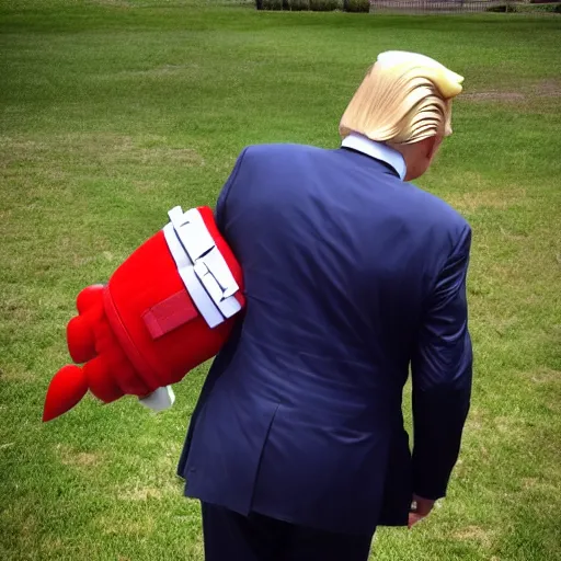 Image similar to donald trump with rocket backpack