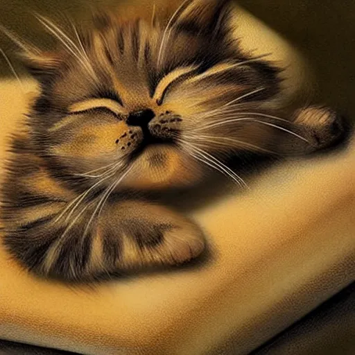 Image similar to cute cat sleeping, high quality, award winning, digital art