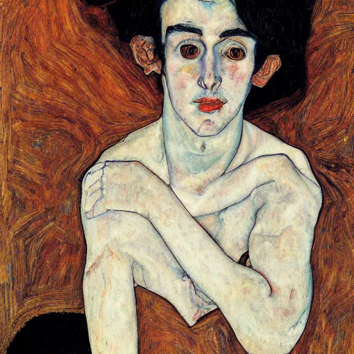 Image similar to a highly detailed painting by egon schiele of a young woman with black hair having an existential crisis in the centre of rome, 4 k