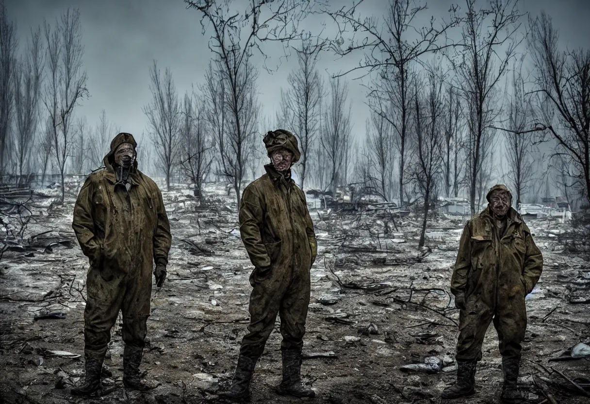 Image similar to an award winning portrait photo of chernobyl liquidator, postapocalyptic, 4 k, high quality, sharp focus